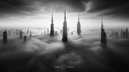 City under the fog